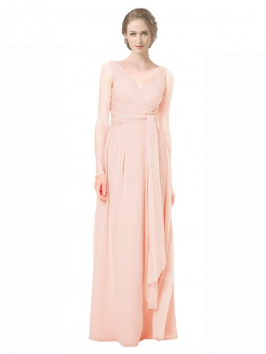 A-Linien V-Ausschnitt Chiffon Lange Brautjungfernkleider Websites