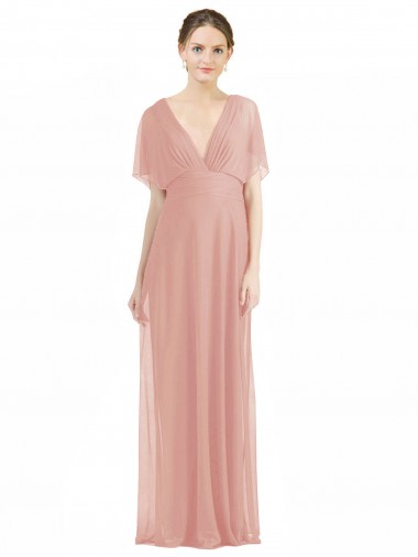 A-Linien V-Ausschnitt Chiffon Lange Brautjungfernkleider Websites