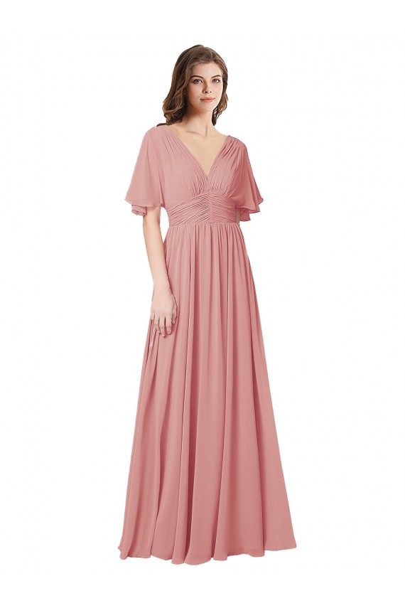 A-Linien V-Ausschnitt Chiffon Lange Brautjungfernkleider Websites