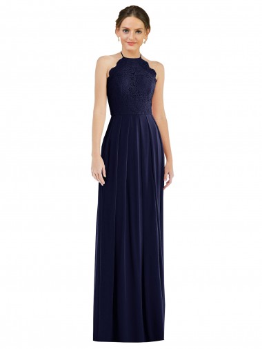 Dunkelmarine A-Linien Neckholder Chiffon Lange Brautjungfernkleider Websites