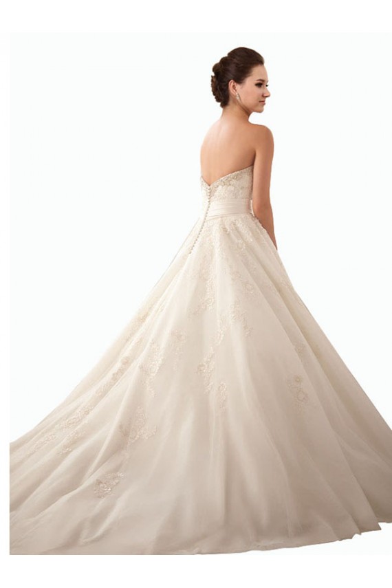 Elfenbein Prinzessin Kapelle-schleppe Satin Tüll Spitze Brautkleider Websites