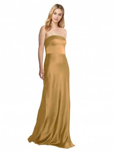 Gold A-Linien Trägerlos Stretch-Satin Lange Formale Brautjungfernkleider / Abendkleider / Abiballkleider Websites