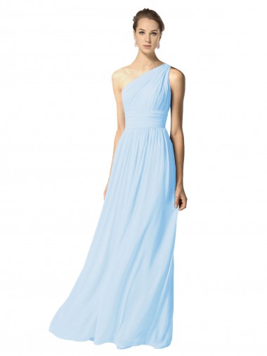 Helles Himmelblau A-Linien Eine-Schulter Chiffon Lange Brautjungfernkleider Websites