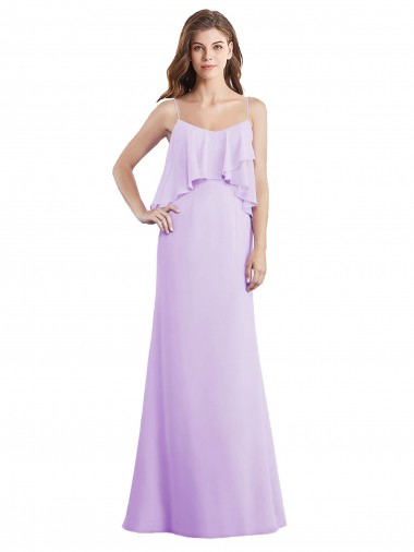 Lila A-Linien Spaghetti-Träger Scoop Chiffon Lange Brautjungfernkleider Websites