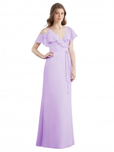 Lila A-Linien V-Ausschnitt Chiffon Lange Brautjungfernkleider Websites