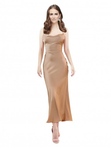 Roségold Etui Haube Ausschnitt Midi Seidiger Satin Kurze Formale Brautjungfernkleider / Abendkleider / Abiballkleider / Cocktailkleider / Heimkehr Kleider Websites