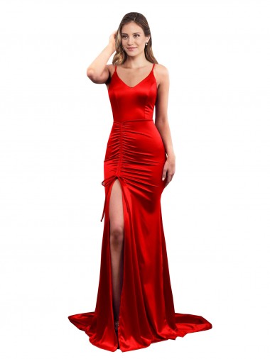 Rot Meerjungfrau Stretch-Satin Lange Formale Brautjungfernkleider / Abendkleider / Abiballkleider Websites