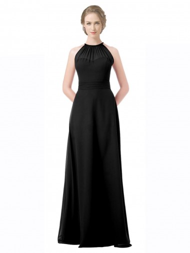Schwarz A-Linien Neckholder Chiffon Lange Brautjungfernkleider Websites