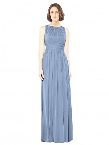 Staubiges Blau A-Linien Chiffon Lange Brautjungfernkleider Websites