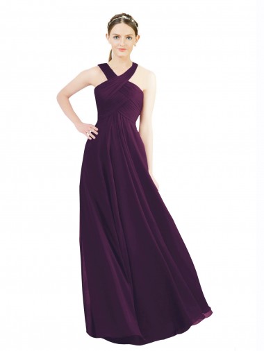 Traube A-Linien Neckholder Chiffon Lange Brautjungfernkleider Websites