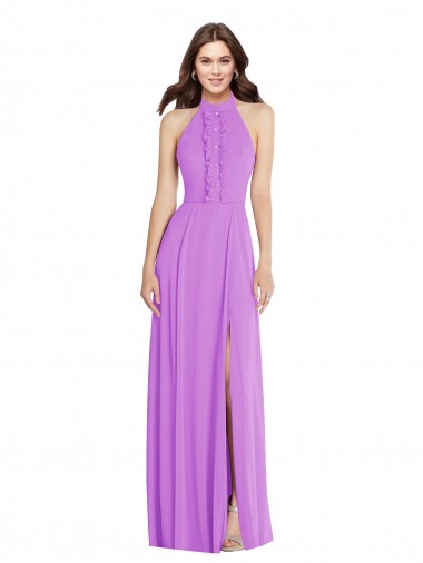 Violett A-Linien Neckholder Chiffon Lange Formale Brautjungfernkleider / Abendkleider Websites